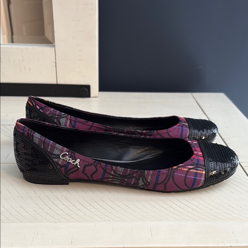 Coach Poppy Tartan Sequin Ballet Flats